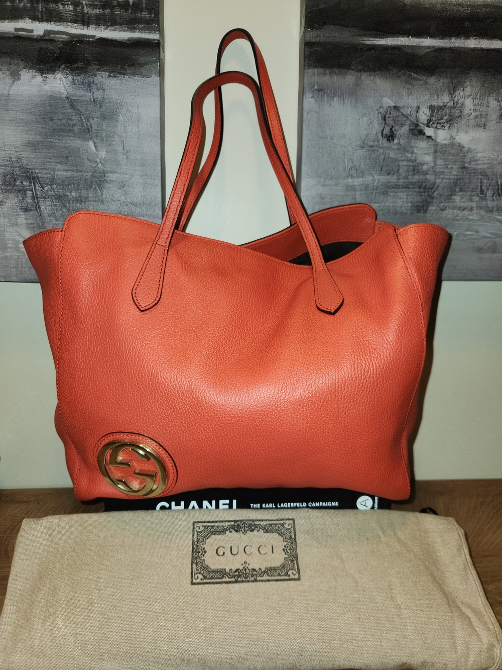 Gucci Red/Orange Leather Tote Bag - Picture 7 of 14